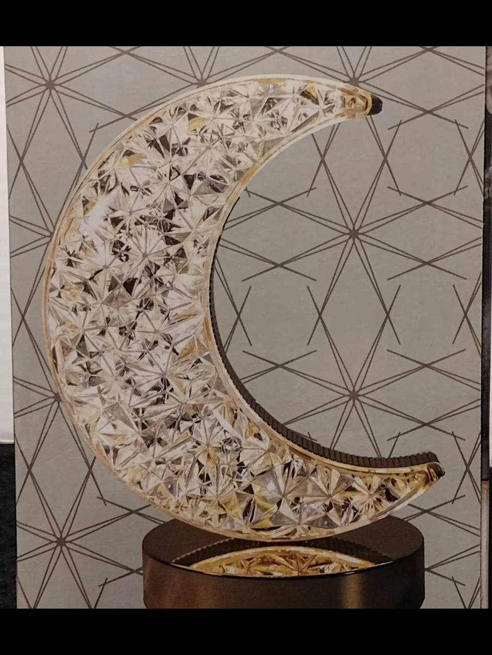 Crystal Cut Acrylic Crescent Moon Desk Lamp - Gold Tone Base